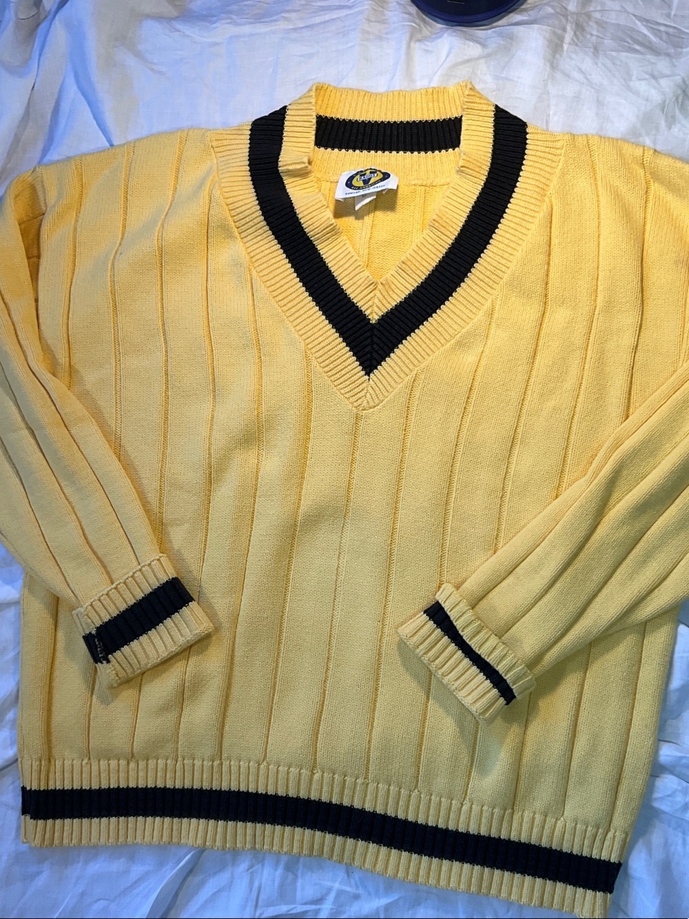 Varsity Yellow V-Neck Sweater with Black Trim